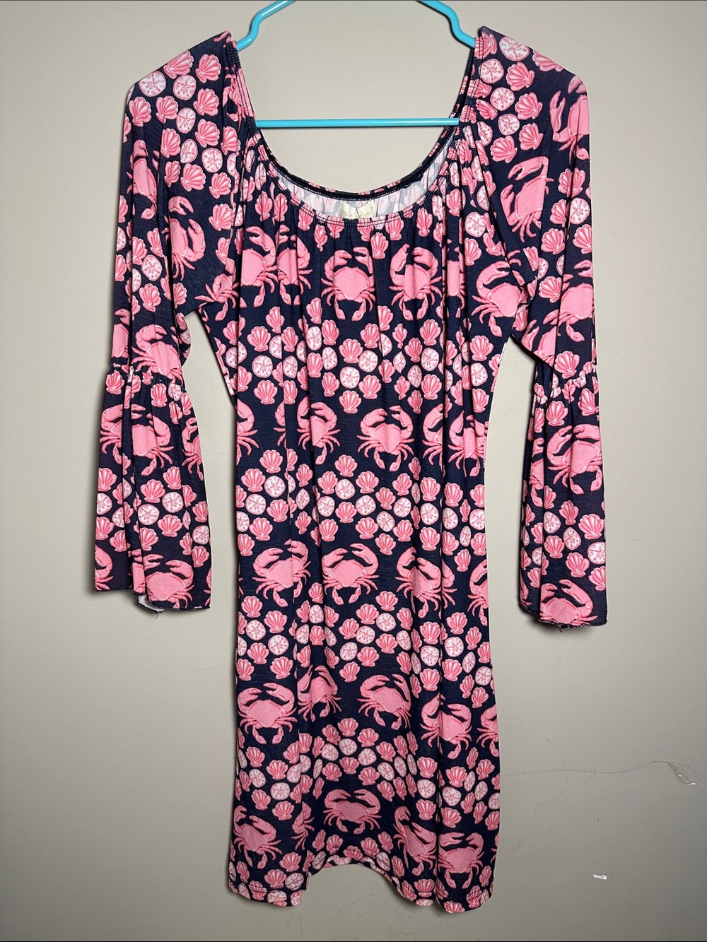 Simply Southern New Women’s Navy and Pink Crab Scoop Neck Floral Dress